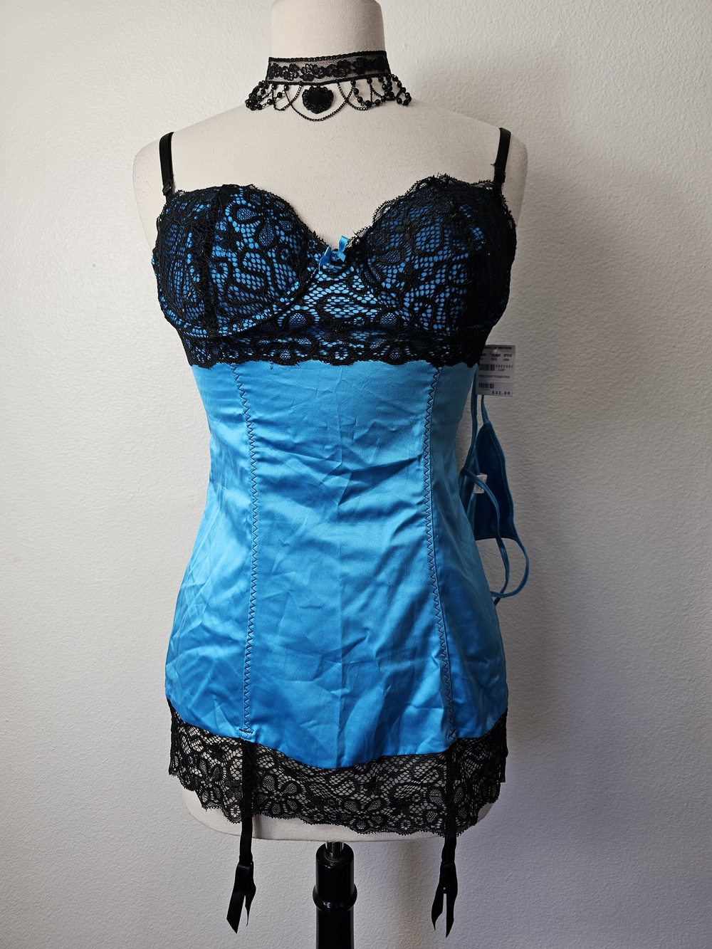 Electric Blue Slip W Black Lace